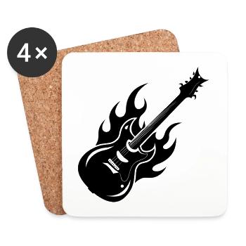 Flammende Gitarre - Untersetzer (4er-Set) - Weiß - Vorne
