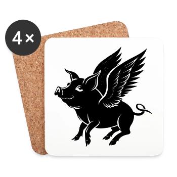 Flying Pig With Wings - Coasters (set of 4) - white - Front