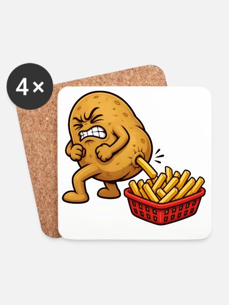Kartoffelzubereitung Pommes Frites Lustige Pommes  - Untersetzer (4er-Set) - Weiß
