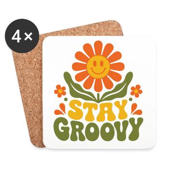 Stay Groovy – 70s Retro Flower Blossom Vector - Coasters (set of 4) - white - Front