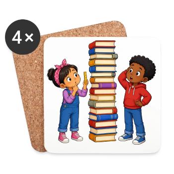 Kinder Bücherstapel Messen Lustiges Lernmotiv - Untersetzer (4er-Set) - Weiß - Vorne