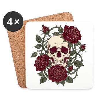 Skull & Roses – Gothic Totenkopf Blumen Design - Untersetzer (4er-Set) - Weiß - Vorne