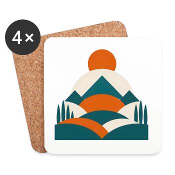 Minimalistisches Geo Landschafts Design  - Untersetzer (4er-Set) - Weiß - Vorne