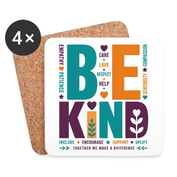 Be Kind – Buntes Typografie Statement Word Stack - Untersetzer (4er-Set) - Weiß - Vorne