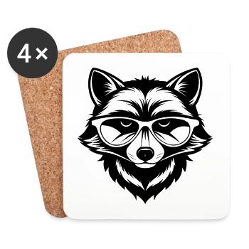 Raccoon Head Wearing Sunglasses - Coasters (set of 4) - white - Front