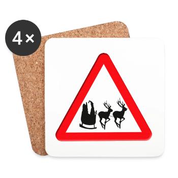 Road sign warning for Father Christmas ahead.  - Coasters (set of 4) - white - Front