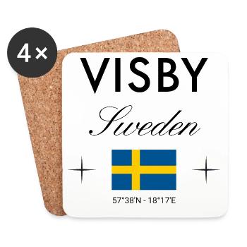 Visby Schweden Koordinaten Reise Souvenir - Untersetzer (4er-Set) - Weiß - Vorne