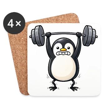 Penguin with dumbbell fitness bodybuilding - Coasters (set of 4) - white - Front