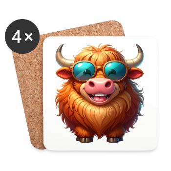 Cool Highland Cattle with Sunglasses – Comic - Coasters (set of 4) - white - Front