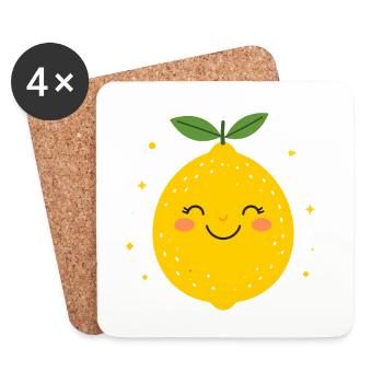 Funny Yellow Kawaii Lemon – Cute Fruit - Coasters (set of 4) - white - Front