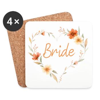 Bride! Boho Floral Heart, Floral Design, Per - Coasters (set of 4) - white - Front