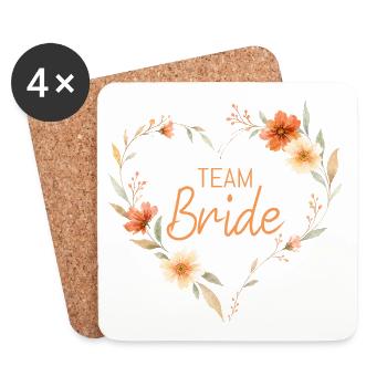 Team bride! Boho Blumen Herz - Untersetzer (4er-Set) - Weiß - Vorne