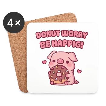 Cute Pig Munching Donut Worry Be Happig - Coasters (set of 4) - white - Front