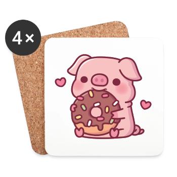 Cute Pig Munching On Chocolate Donut With Sprinkle - Coasters (set of 4) - white - Front