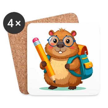 Beaver for school enrollment – start of school with pencil - Coasters (set of 4) - white - Front