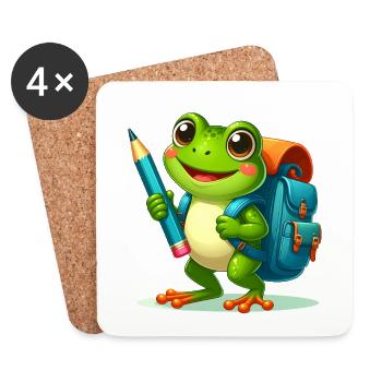 Frog for school enrolment – start of school with Bleistif - Coasters (set of 4) - white - Front