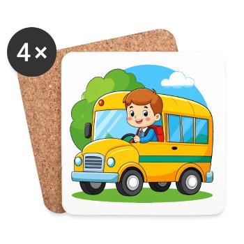Bus scolaire jaune pour l’inscription scolaire – bus de rentrée scolaire - Dessous de verre (lot de 4) - blanc - Devant