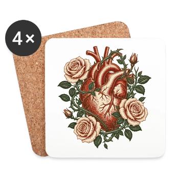 Vintage Anatomical Heart with Roses – Gothic Art - Coasters (set of 4) - white - Front