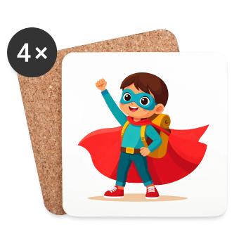 Super-héros pour l’inscription – Retour à l’école avec une sacoche - Dessous de verre (lot de 4) - blanc - Devant