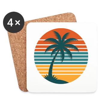 Retro Sunset with Palm Tree – Vintage 70s - Coasters (set of 4) - white - Front