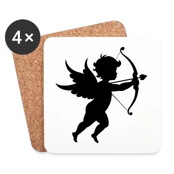 Cupid Silhouette With Bow Arrow - Coasters (set of 4) - white - Front