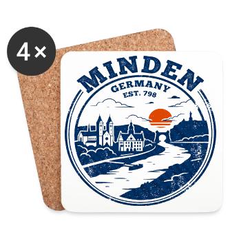 Vintage Minden Germany Circular Skyline Stamp - Coasters (set of 4) - white - Front