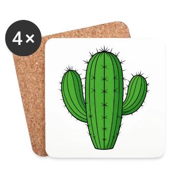 Cactus vert en colonne – plante douce du désert - Dessous de verre (lot de 4) - blanc - Devant