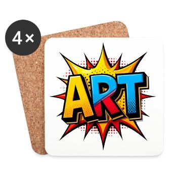 Pop Art "ART" – Gaudy Art Typography Design - Coasters (set of 4) - white - Front