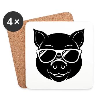 Cochon en lunettes de soleil - Dessous de verre (lot de 4) - blanc - Devant
