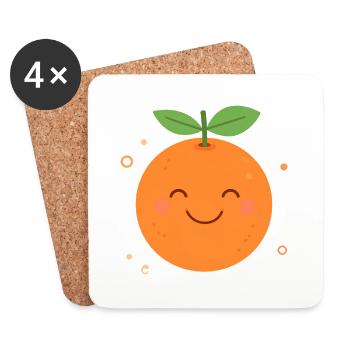 Orange Kawaii Orange – Sweet Fruit Illustration - Coasters (set of 4) - white - Front