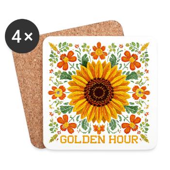 Sunflower Pattern – "Golden Hour" Floral Design - Coasters (set of 4) - white - Front