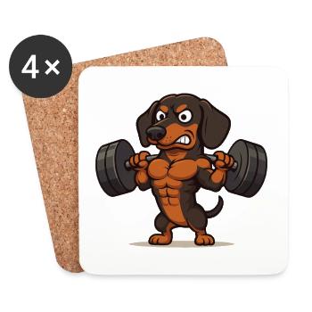 Fitness dachshund – powerhouse in the gym - Coasters (set of 4) - white - Front