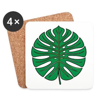 Green Monstera Leaf – Tropical Botanical Look - Coasters (set of 4) - white - Front