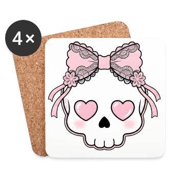 Kawaii Skull Heart Eyes - Coasters (set of 4) - white - Front