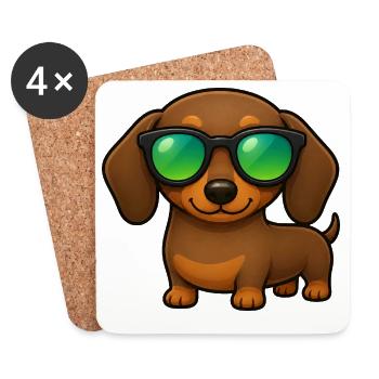 Dachshund Dog with Sunglasses Summer Cartoon - Coasters (set of 4) - white - Front