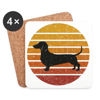 Dackel Silhouette Vintage Sunset - Untersetzer (4er-Set) - Weiß - Vorne