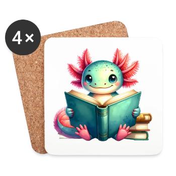 Comic Axolotl Reading a Book – Nerdy Reader Art - Coasters (set of 4) - white - Front