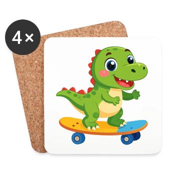 Kleiner grüner Dino auf Skateboard – Skater Spaß - Untersetzer (4er-Set) - Weiß - Vorne