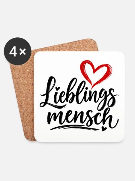 Herz-Pinselstrich mit Kalligrafie - Untersetzer (4er-Set) - Weiß