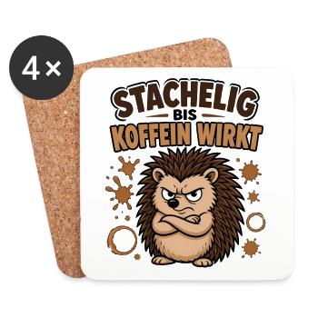 Stachelig bis Koffein wirkt – Igel mit Kaffee  - Untersetzer (4er-Set) - Weiß - Vorne