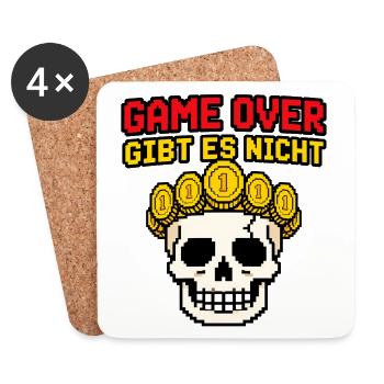 Game Over gibt es nicht – Pixel Totenkopf Shirt - Untersetzer (4er-Set) - Weiß - Vorne