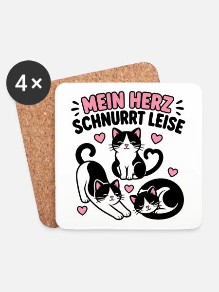 Mein Herz schnurrt leise – Katzen Silhouetten - Untersetzer (4er-Set) - Weiß