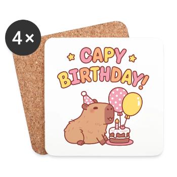 Capy Geburtstag Niedliche Capybara mit Kuchen und Luftballons - Untersetzer (4er-Set) - Weiß - Vorne