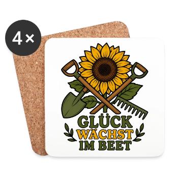 Glück wächst im Beet Garten Schaufel Rechen Design - Untersetzer (4er-Set) - Weiß - Vorne