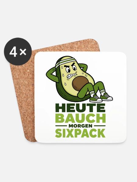 Heute Bauch morgen Sixpack schwitzende Avocado - Untersetzer (4er-Set) - Weiß