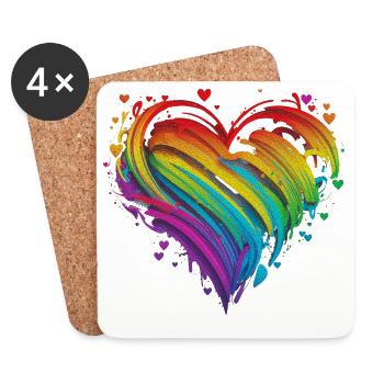 CSD LGBT Regenbogen LGBTQ Herz Pride Just Love - Untersetzer (4er-Set) - Weiß - Vorne