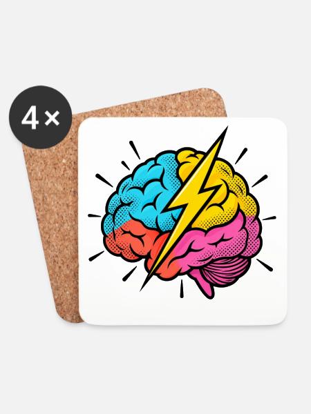 Flash Brain – Gehirn & Blitz im Pop-Art-Look - Untersetzer (4er-Set) - Weiß