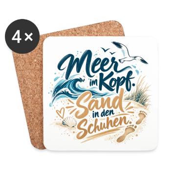 Meer im Kopf Sand in den Schuhen - Untersetzer (4er-Set) - Weiß - Vorne