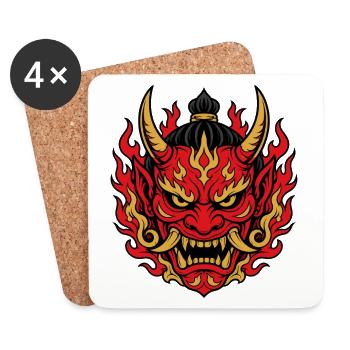 Oni Maske mit Flammen Japanischer Dämon Shirt - Untersetzer (4er-Set) - Weiß - Vorne