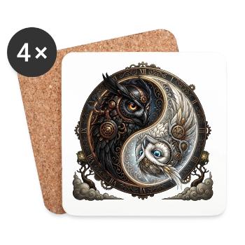 Steampunk Yin Yang Eule - Untersetzer (4er-Set) - Weiß - Vorne